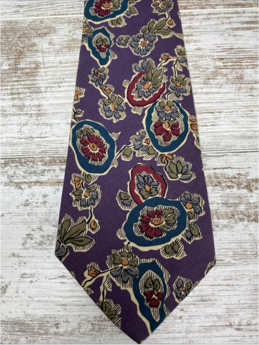Johnny Carson Floral Tie Purple Abstract Cotton Necktie Mens 55” USA Vintage